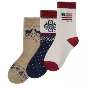 NWT Ralph Lauren Fourth of July Little and Big Girls USA Socks - 3 Pack Large